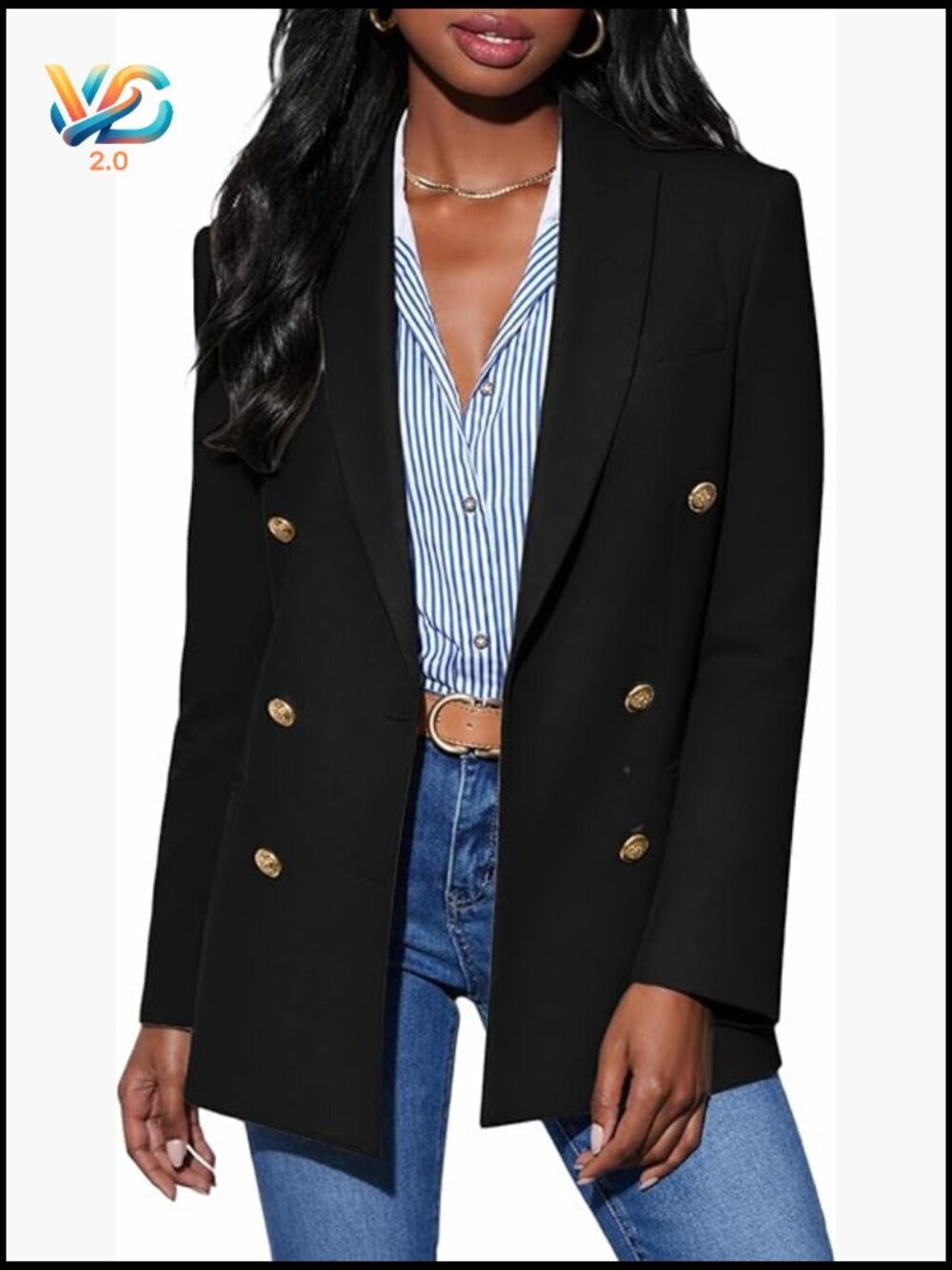 Double Breasted Blazer Open Front Full Lined Loose Work Office Jacket
